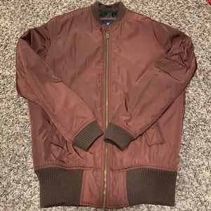 American Eagle Long Maroon Bomber Jacket